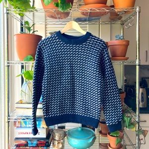 Wool Small Navy White Herringbone Sweater